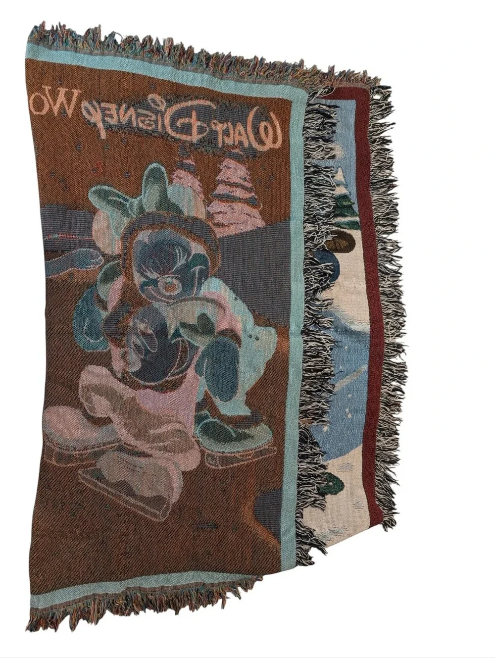 Disney World Vintage Mickey Christmas Ice Skating Tapestry Woven Blanket